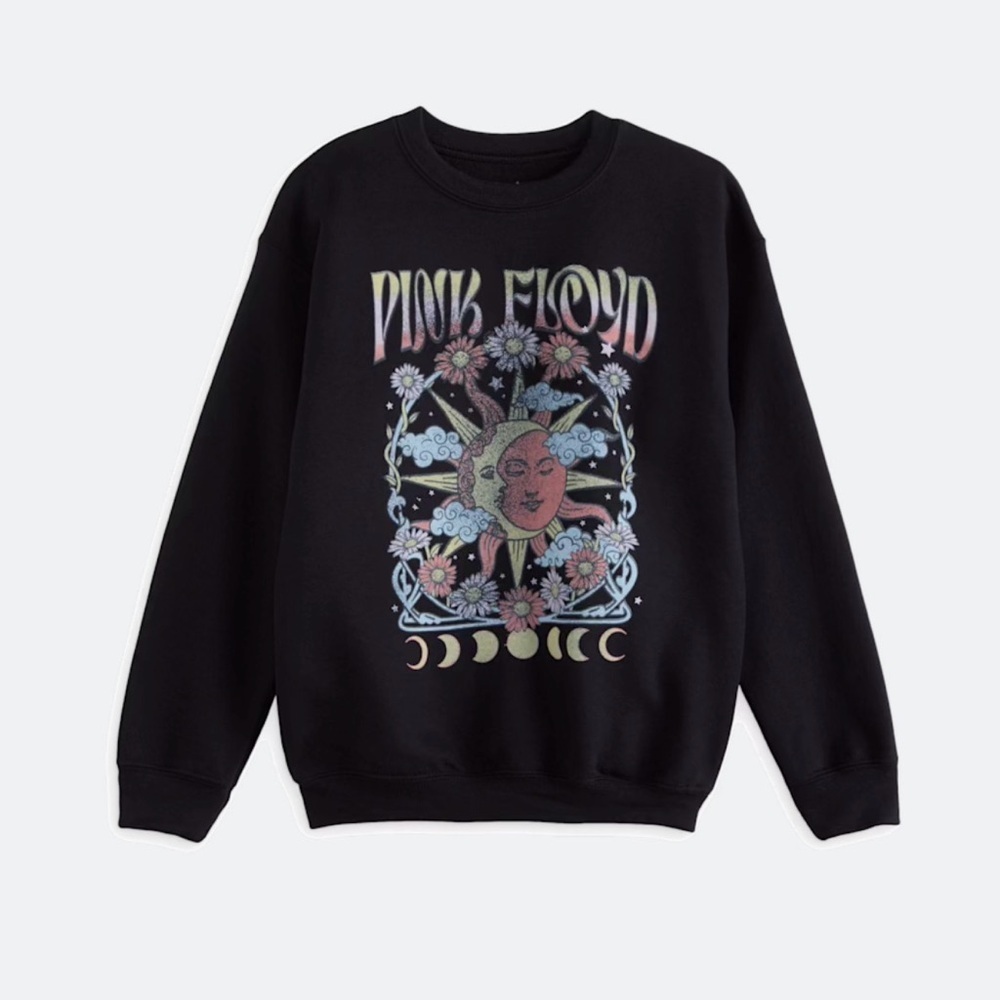 NEW Black Pink Floyd Graphic Fleece Oversized Sweatshirt